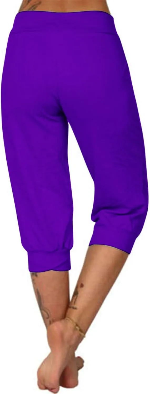 Wkishenl Women's Capri Joggers Summer Elestic Solid Color Capri Pants Cuffed Athletic Casual Soft Sweatpants with Pockets