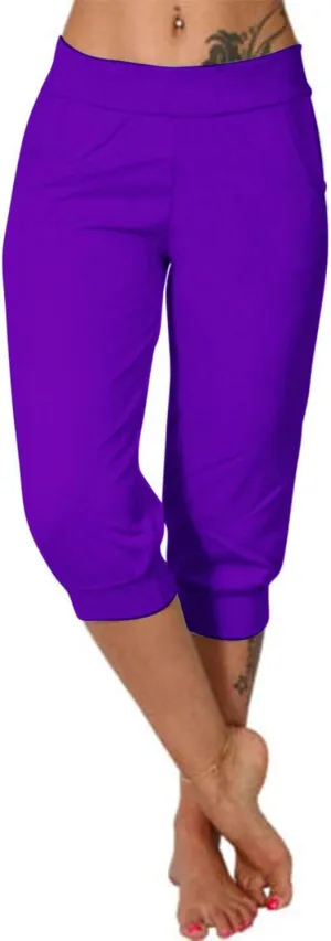 Wkishenl Women's Capri Joggers Summer Elestic Solid Color Capri Pants Cuffed Athletic Casual Soft Sweatpants with Pockets