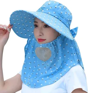 Women Adjustable Print Sun Hats Wide Brim Shawls Breathable Sunscreen Sun Hats Outdoor Riding Ponytail Visors Cap