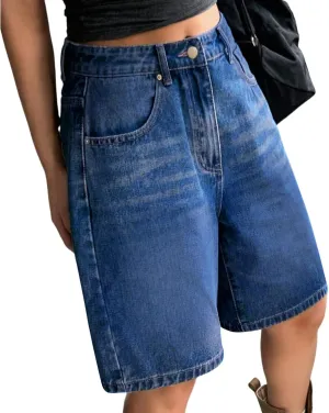 Women Bermuda Denim Shorts Casual High Rise Jean Shorts Straight Wide Leg Jeans Short Summer Lounge Pants w/Pockets