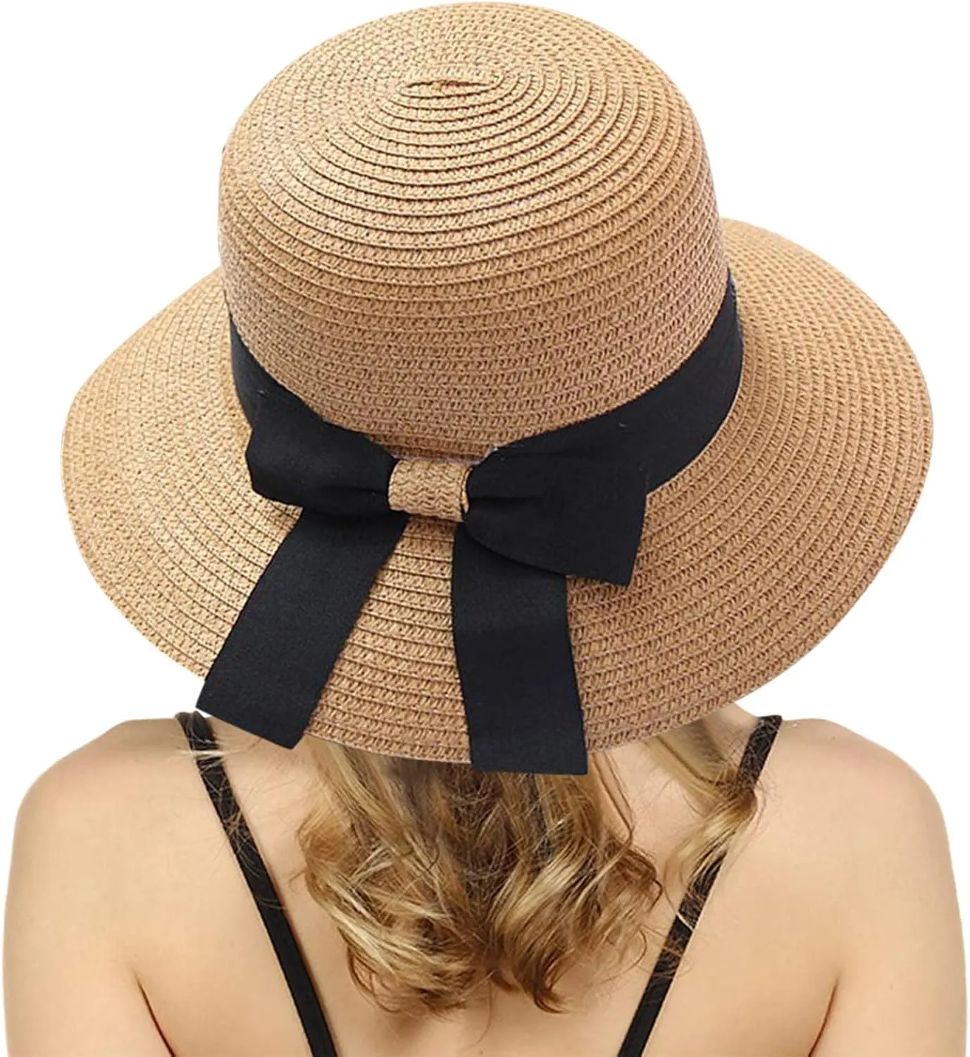 Women Bow Straw Hat Foldable Sunscreen Beach Bucket Hats Summer Sunshade Wide Brim Sun Hats