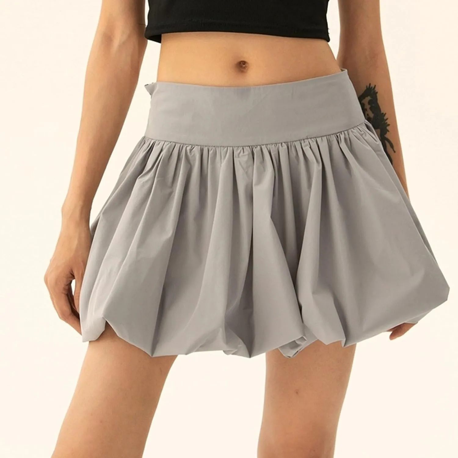 Women Bubble Mini Skirt High Waist Pleated Tutu Skirts Fashion Y2K Clothes Solid Color A-Line Flared Short Skirts