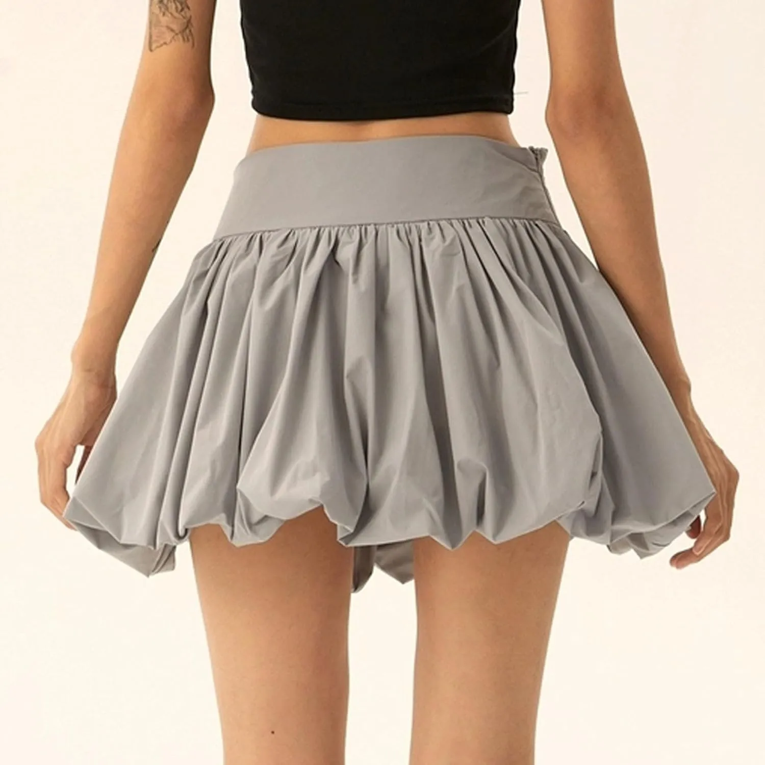 Women Bubble Mini Skirt High Waist Pleated Tutu Skirts Fashion Y2K Clothes Solid Color A-Line Flared Short Skirts