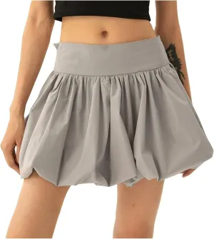 Women Bubble Mini Skirt High Waist Pleated Tutu Skirts Fashion Y2K Clothes Solid Color A-Line Flared Short Skirts