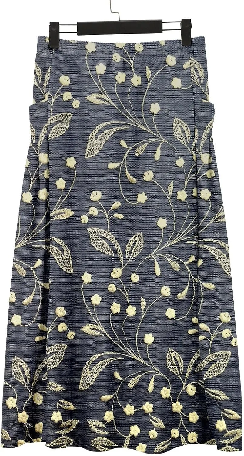 Women Elastic High Waist Boho Floral Maxi Skirt Tiered Pleated Flowy Long Summer Casual Beach Skirt