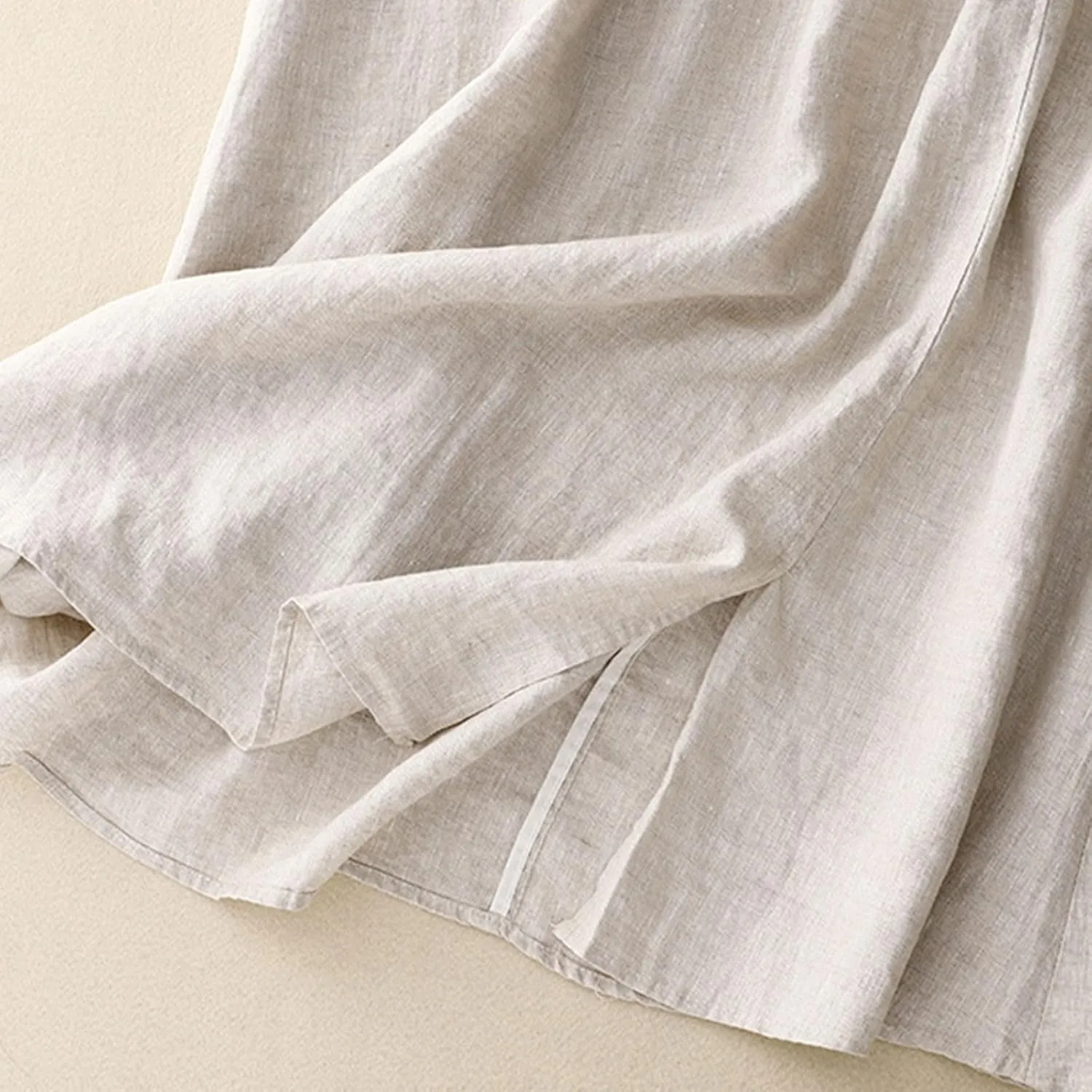 Women Embroidery Cotton Linen Skirt Drawstring Waist A Line Flowy Skirts Slit Color Block Boho Dress with Pockets