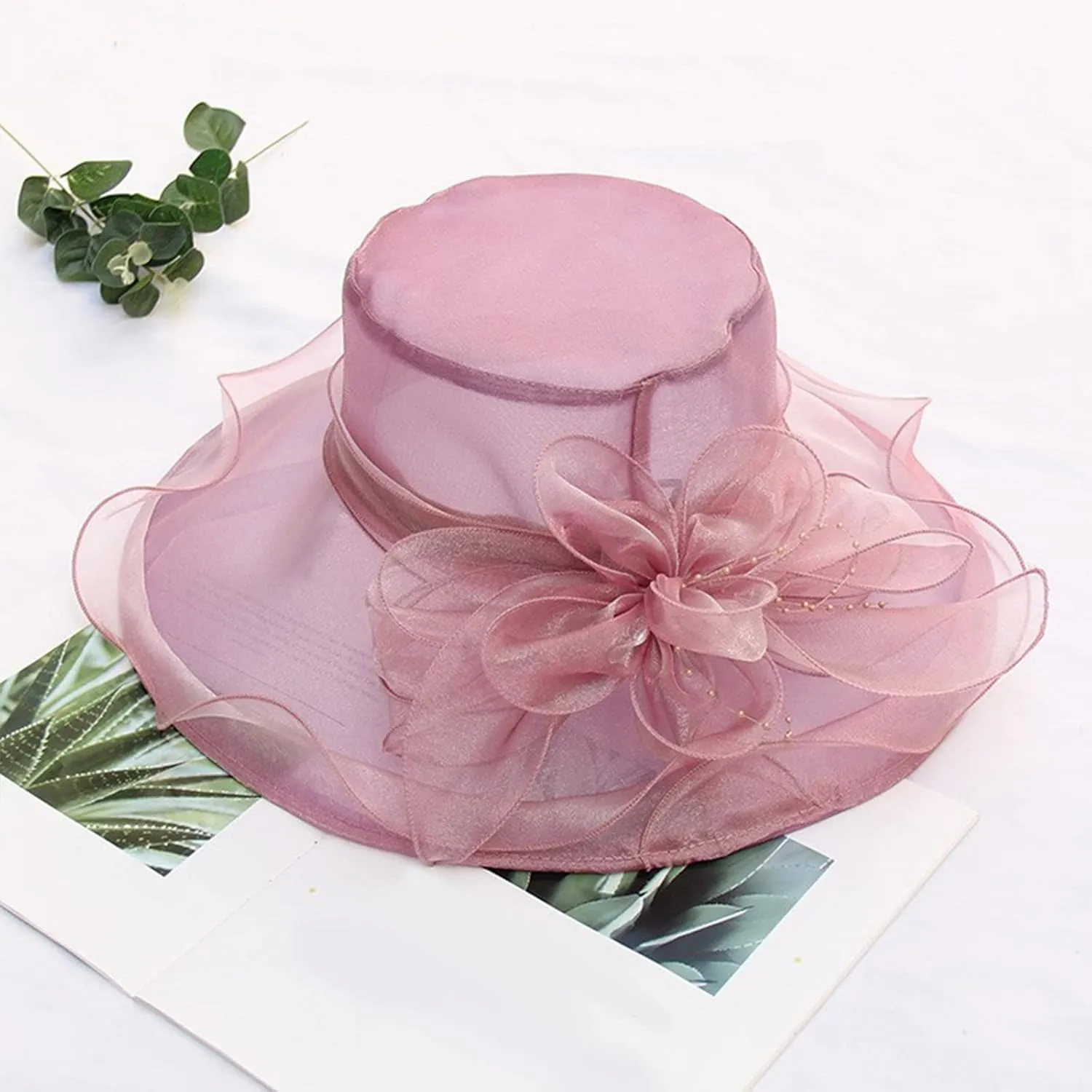 Women Fancy Hats Sun Wide Brim Sun Hat Summer Kentucky-Derby Hats for Tea Party Wide Brim Bowler Cap