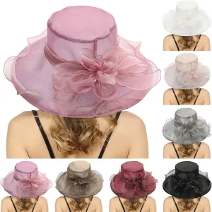 Women Fancy Hats Sun Wide Brim Sun Hat Summer Kentucky-Derby Hats for Tea Party Wide Brim Bowler Cap