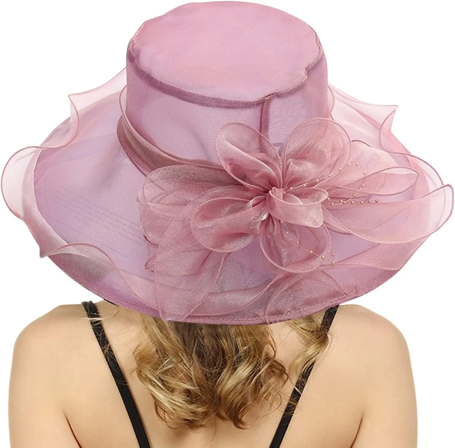 Women Fancy Hats Sun Wide Brim Sun Hat Summer Kentucky-Derby Hats for Tea Party Wide Brim Bowler Cap