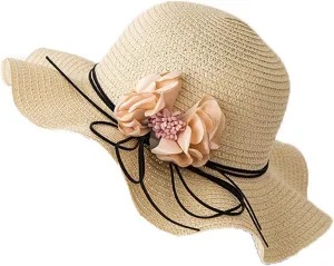 Women Foldable Lady Floppy Vintage Outdoor Sun Hats Summer Straw Hat Wide Brim Beach Sun Cap for Beach Garden