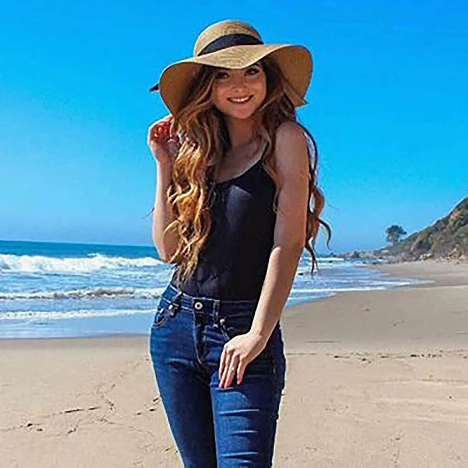 Women Girls Spring Summer Straw Hats Bohemia Woven Wide Brim Hat Cute and Floppy Sun Visor Cap for Holiday Travel Coffee