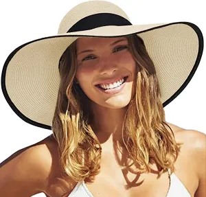 Women Girls Spring Summer Straw Hats Bohemia Woven Wide Brim Hat Cute and Floppy Sun Visor Cap for Holiday Travel Coffee