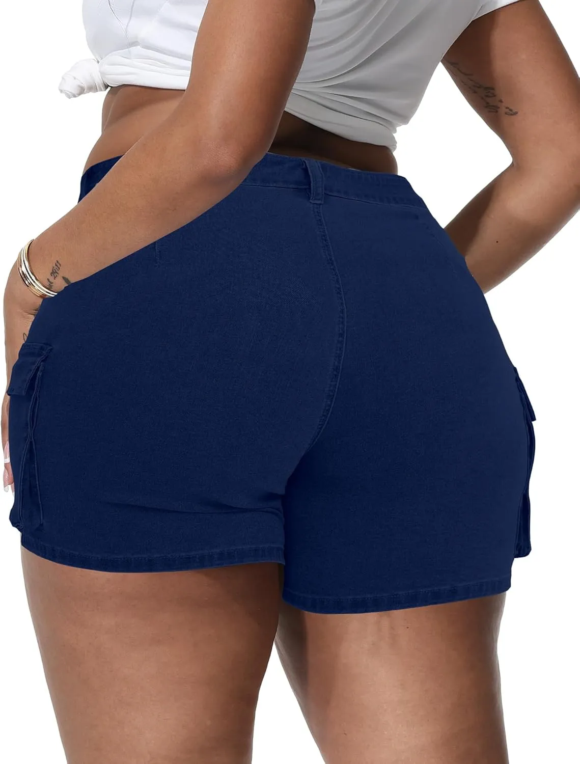 Women Plus Size Jean Shorts Stretchy Curvy Cargo Shorts High Waisted Streetwear Denim Shorts with Pockets