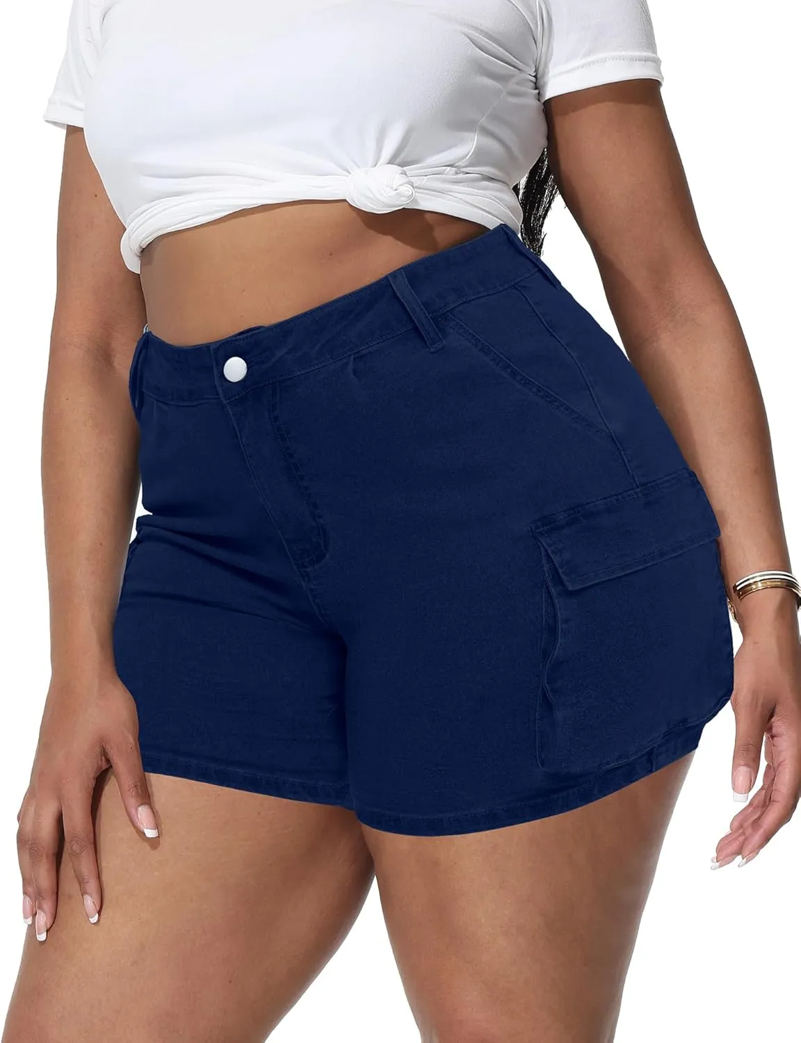 Women Plus Size Jean Shorts Stretchy Curvy Cargo Shorts High Waisted Streetwear Denim Shorts with Pockets