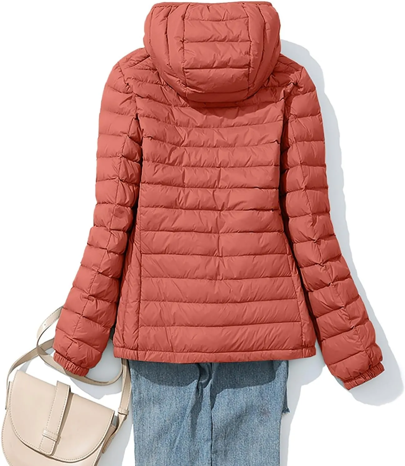Women Puffer Jacket Hooded Warm Lightweight Packable Quilted Puffer Coat Outwear