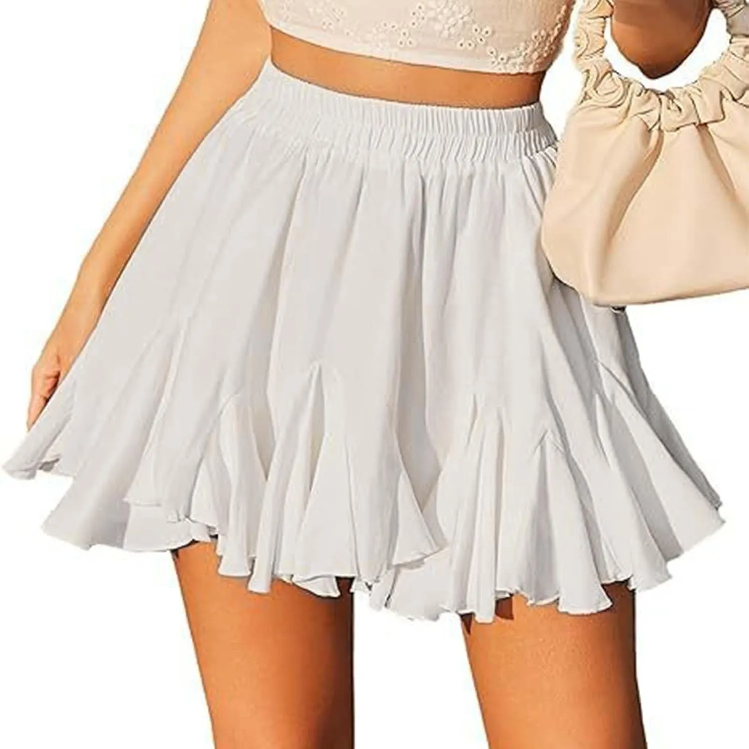 Women Skirt High Elastic Waist Summer Vacation Solid Color Loose A-Line Casual Y2K Running Sports Pleated Skirts