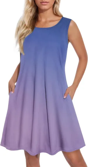 Women Summer Sundress Tank Dresses Spring Boho Dress Cover Up Sleeveless Floral Graphic Swing Vest Dressy with Pocket
