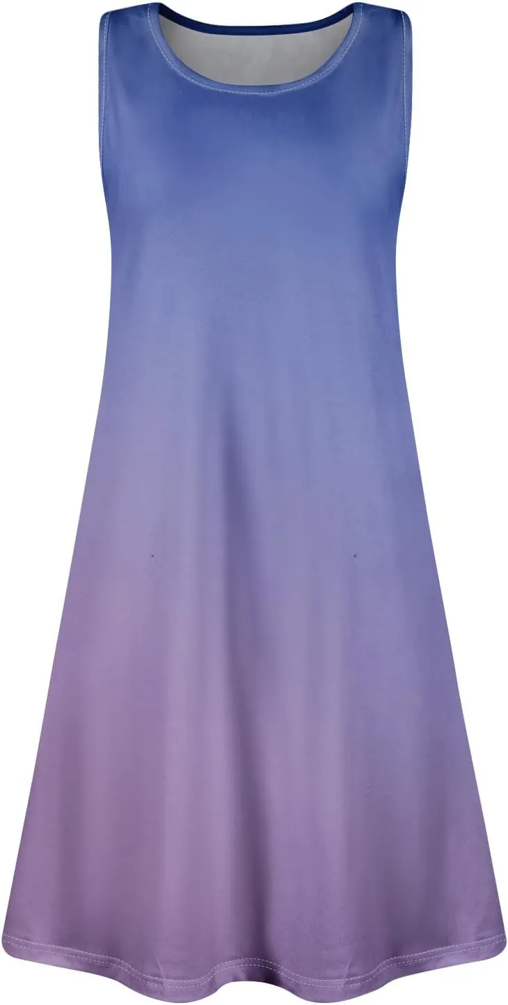 Women Summer Sundress Tank Dresses Spring Boho Dress Cover Up Sleeveless Floral Graphic Swing Vest Dressy with Pocket