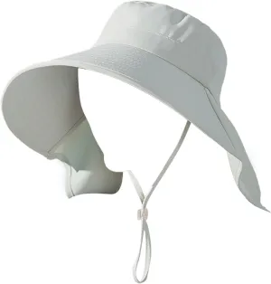 Women Summer Wide Brim Shawl Sun Hats Sunscreen Fisherman Cap Outdoor Travel Ponytail Hole Visors Hat with Strings