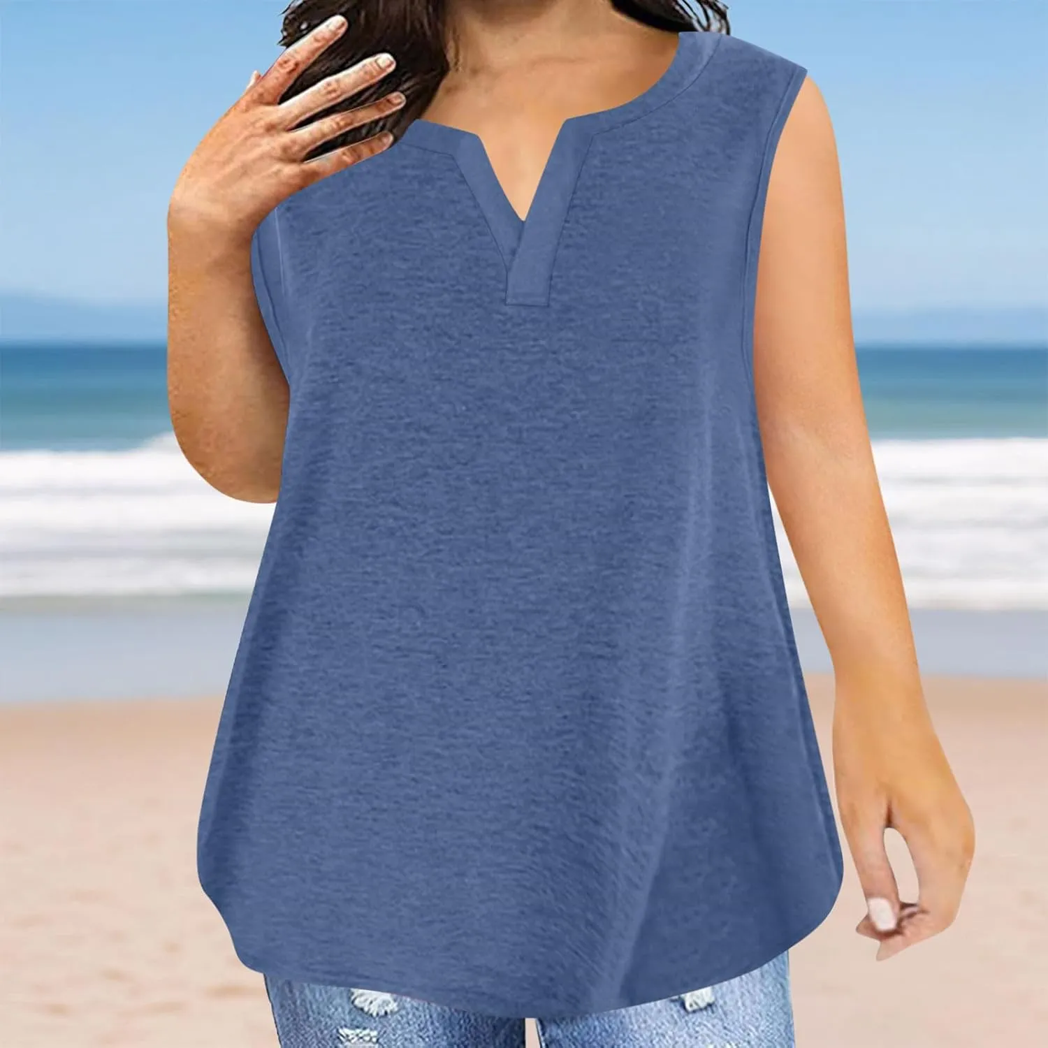 Women Tank Tops 2025 Cotton Plus Size Loose V Neck Shirt Sleeveless Tee Casual Summer Blouse Workout Basic Comfy Tunic