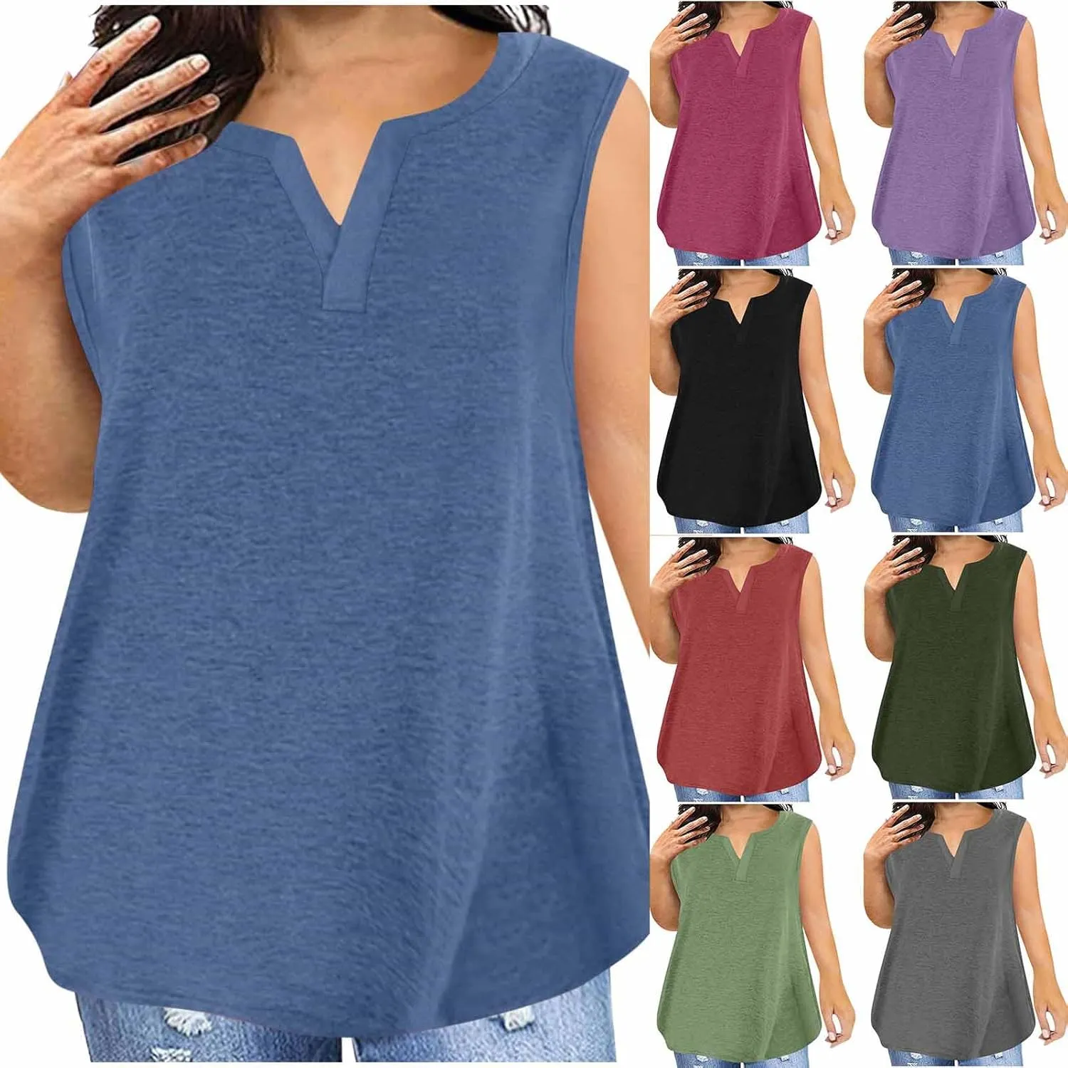Women Tank Tops 2025 Cotton Plus Size Loose V Neck Shirt Sleeveless Tee Casual Summer Blouse Workout Basic Comfy Tunic