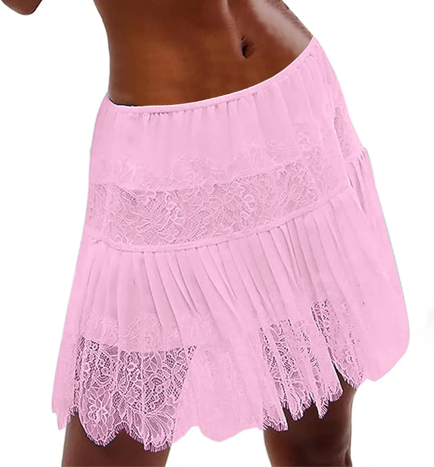 Women Y2k Lace Mini Skirt Low Rise Pleated Ruffle Half Slip Skirt Layered Flowy Short Skirt Streetwear Summer Underskirt 2025