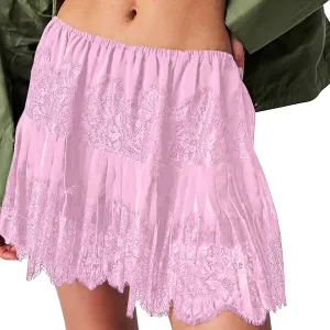 Women Y2k Lace Mini Skirt Low Rise Pleated Ruffle Half Slip Skirt Layered Flowy Short Skirt Streetwear Summer Underskirt 2025