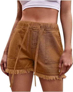 Women's 4" Denim Short Womens High Rise Shorts Stretchy Frayed Raw Hem Hot Short Jeans Casual Denim Jeans Shorts