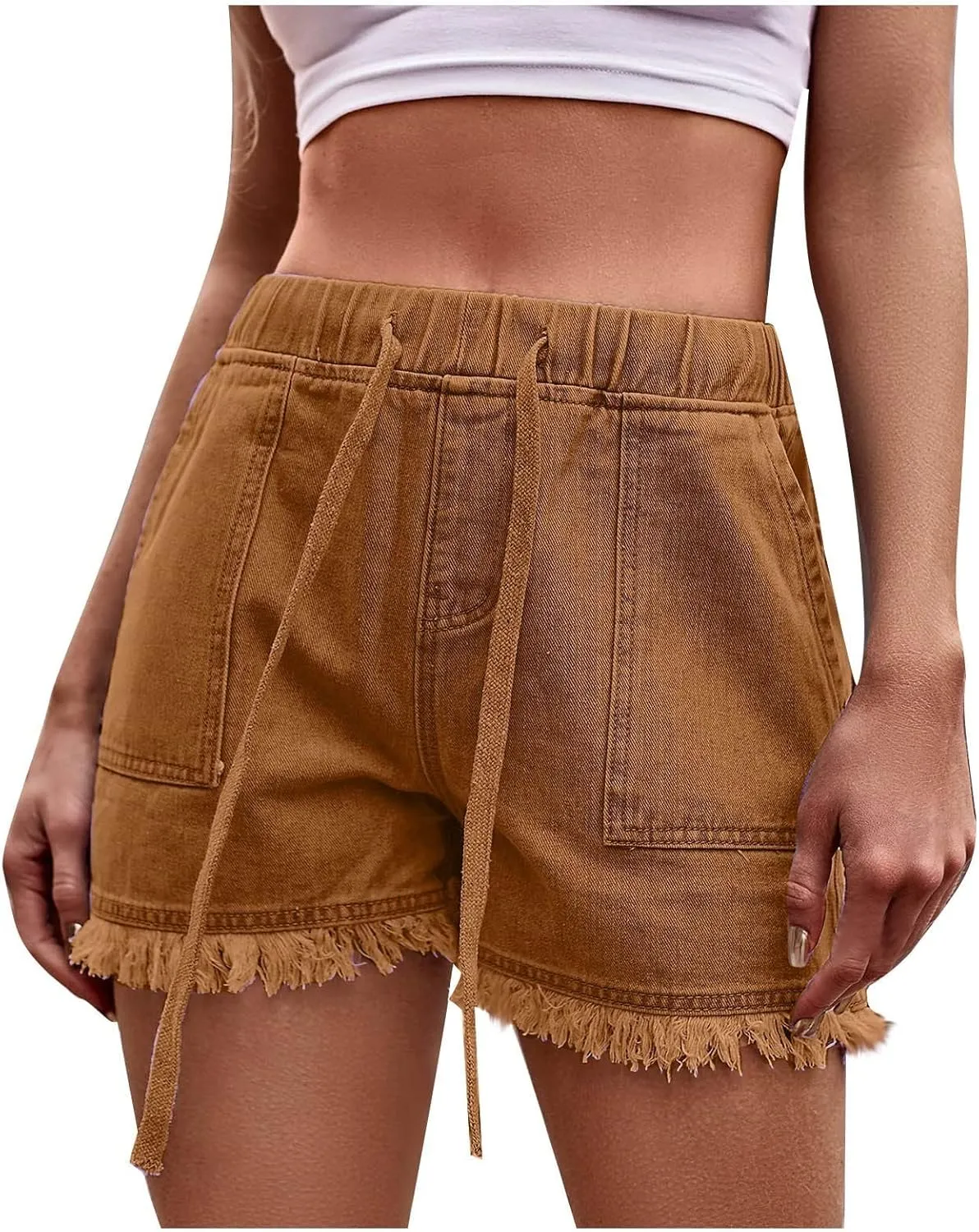 Women's 4" Denim Short Womens High Rise Shorts Stretchy Frayed Raw Hem Hot Short Jeans Casual Denim Jeans Shorts
