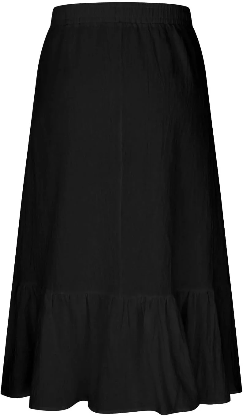 Womens A Line Long Midi Cotton Skirt Pleated Layers Elastic Waist Summer Fashion Trendy Flowy Tiered Boho Skirts