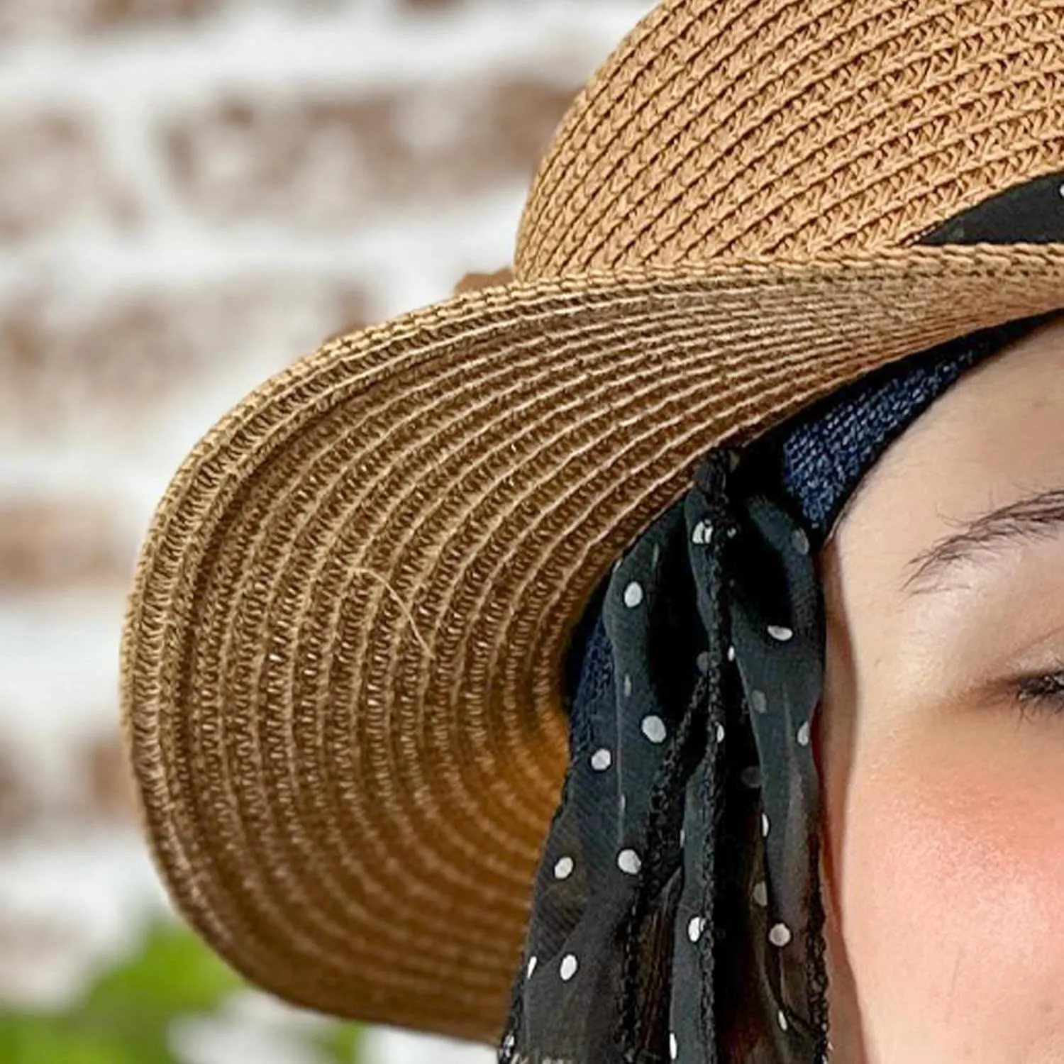 Womens Beach Straw Sun Hat Wide Brim Spotted Sun Hat | Women Floppy Hats Cowboy hat Beach hat UPF 50 UV Protection Summer