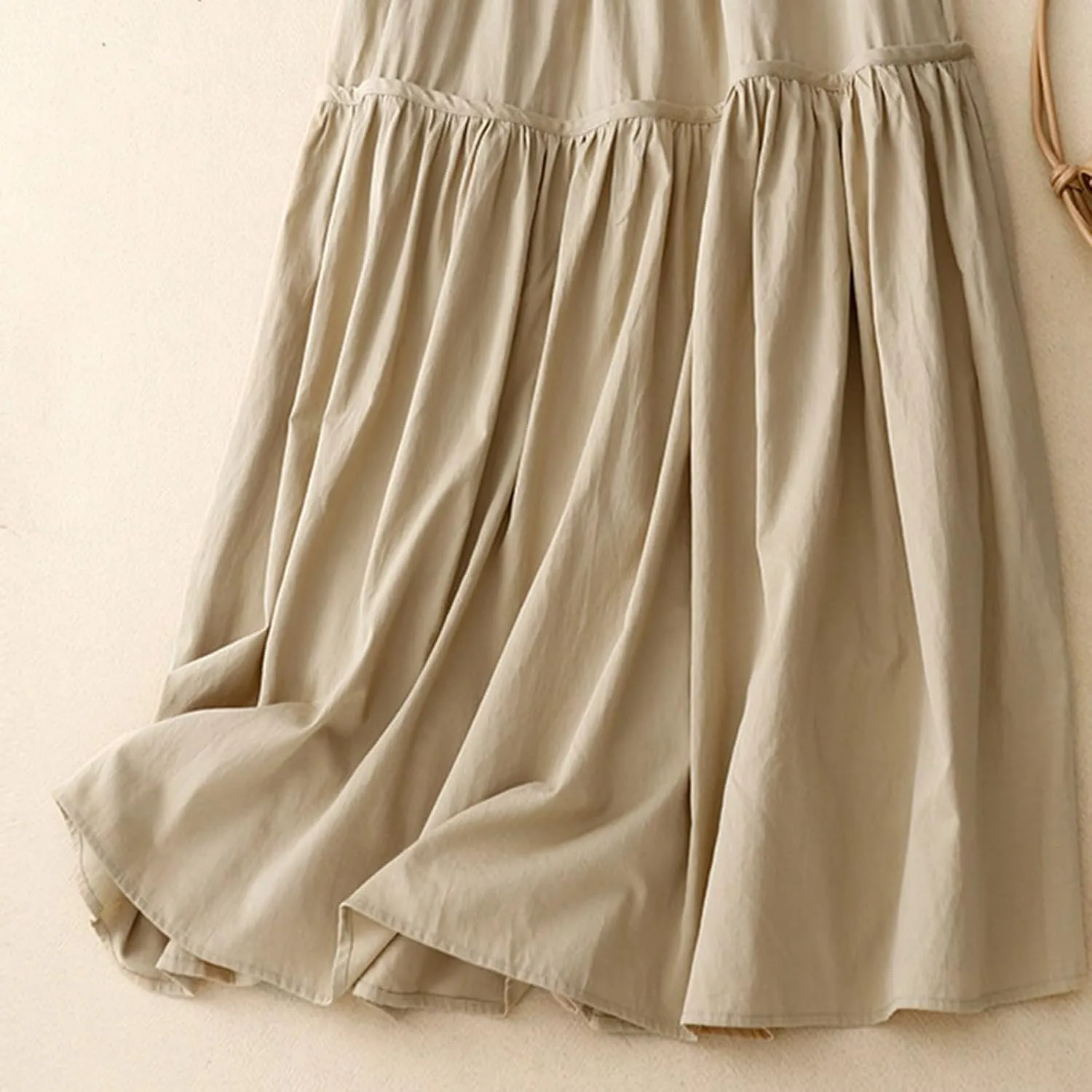 Women's Bohemian Skirt 2025 Fashion Elastic Waist Pleated Dress Summer Solid Flowy Swing Tiered A Line Midi Skirts