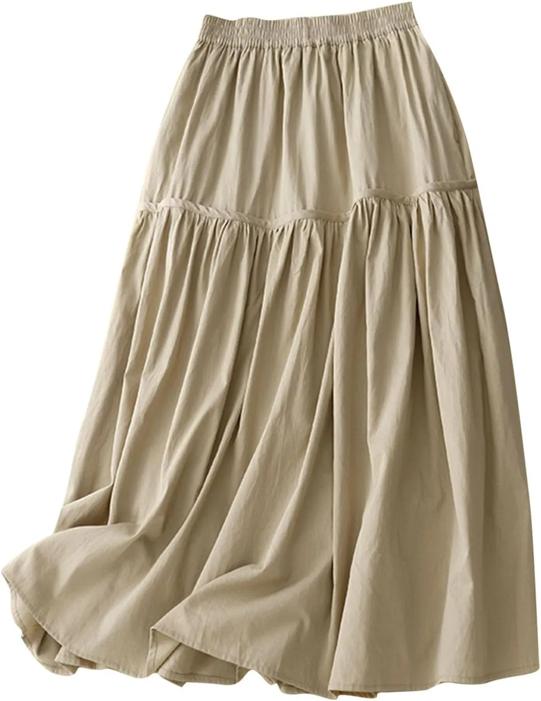 Women's Bohemian Skirt 2025 Fashion Elastic Waist Pleated Dress Summer Solid Flowy Swing Tiered A Line Midi Skirts