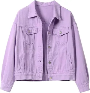 Women's Boyfriend Fit Denim Jacket For Women Loose Short Jean Jacket Tops Vintage Washed Denim Coats