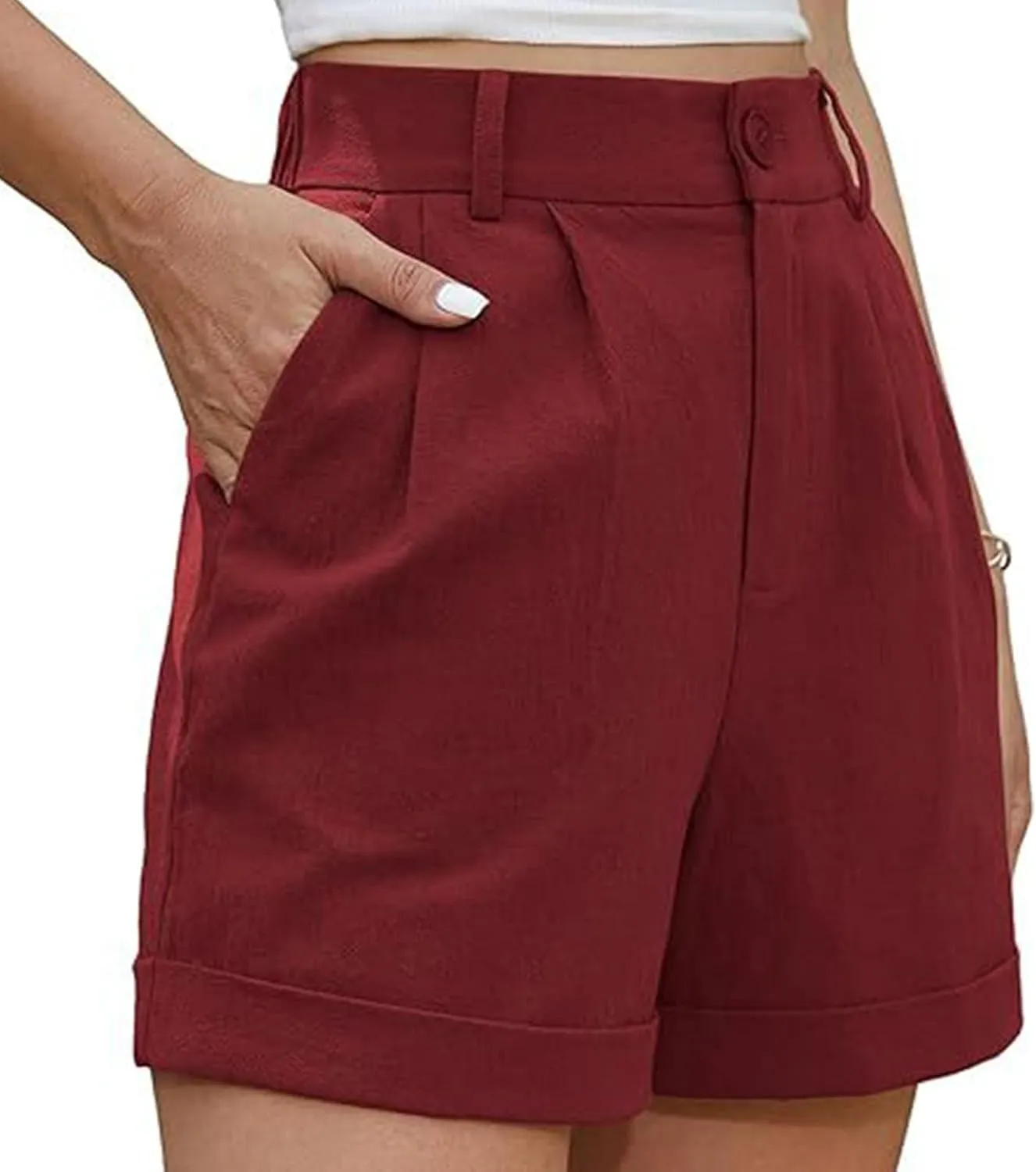 Womens Business Office Suit Shorts High Waisted Straight Solid Formal Work Pants Summer Lightweight Casual Capris with Pocket