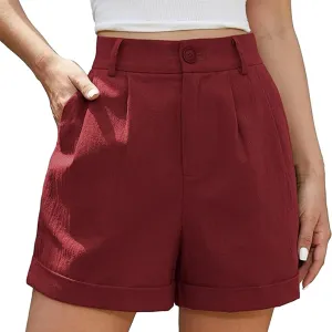 Womens Business Office Suit Shorts High Waisted Straight Solid Formal Work Pants Summer Lightweight Casual Capris with Pocket