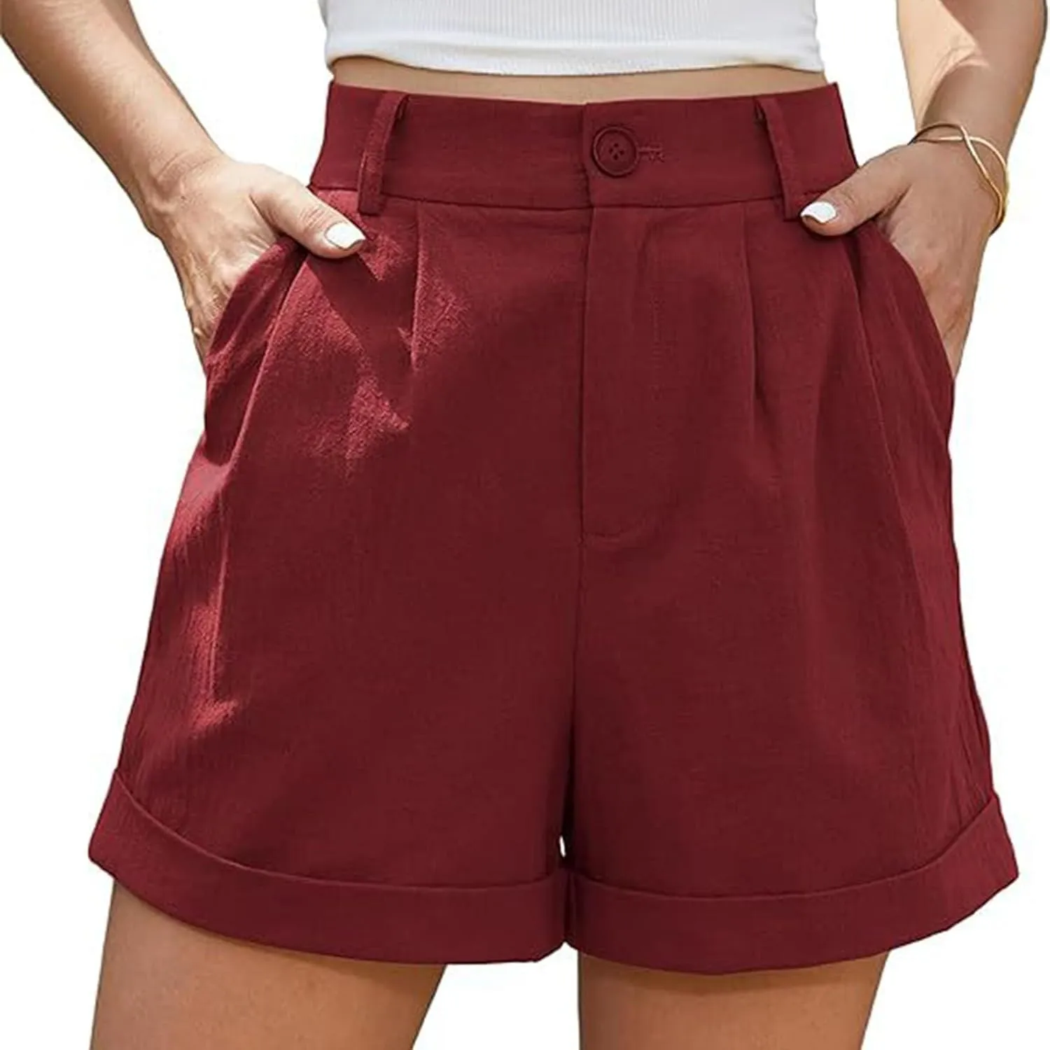 Womens Business Office Suit Shorts High Waisted Straight Solid Formal Work Pants Summer Lightweight Casual Capris with Pocket