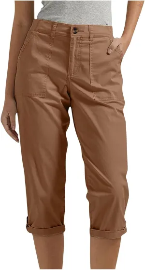 Women's Cargo Capri Pant Casual Loose-Fit Cuffed Hem Capris Pants Summer Cropped Pants, Zipper Fly with Button Closure