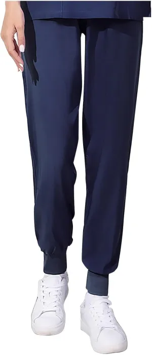 Women's Casual Cotton Trousers Elastic Waist Pants Solid Color Work Pants Workout Running Gym Palazzo Leggings