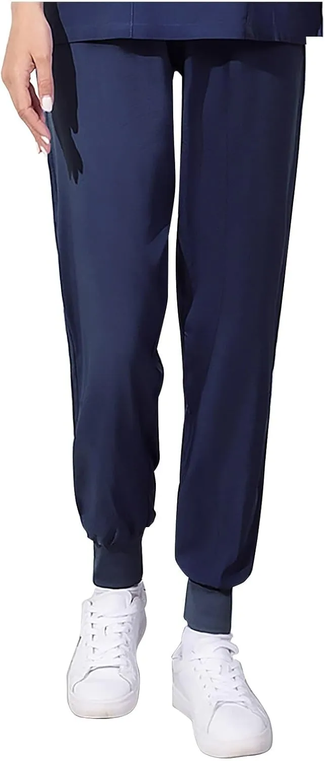 Women's Casual Cotton Trousers Elastic Waist Pants Solid Color Work Pants Workout Running Gym Palazzo Leggings