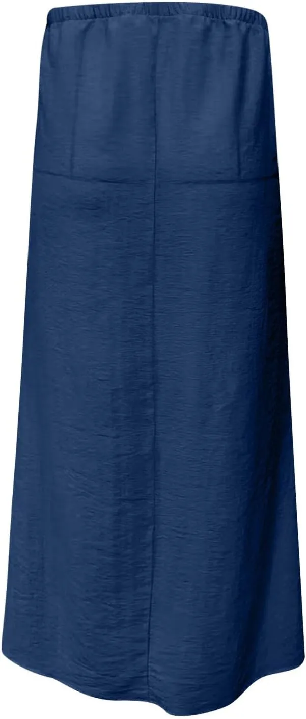 Women's Casual Long Skirts Drawstring Low Waist Maxi Skirt Summer Solid Color Loose Lightweight Beach Dress 2025