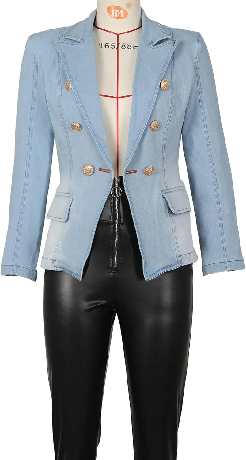 Womens Casual Loose Denim Jacket Office Blazers Cardigans Work Suits