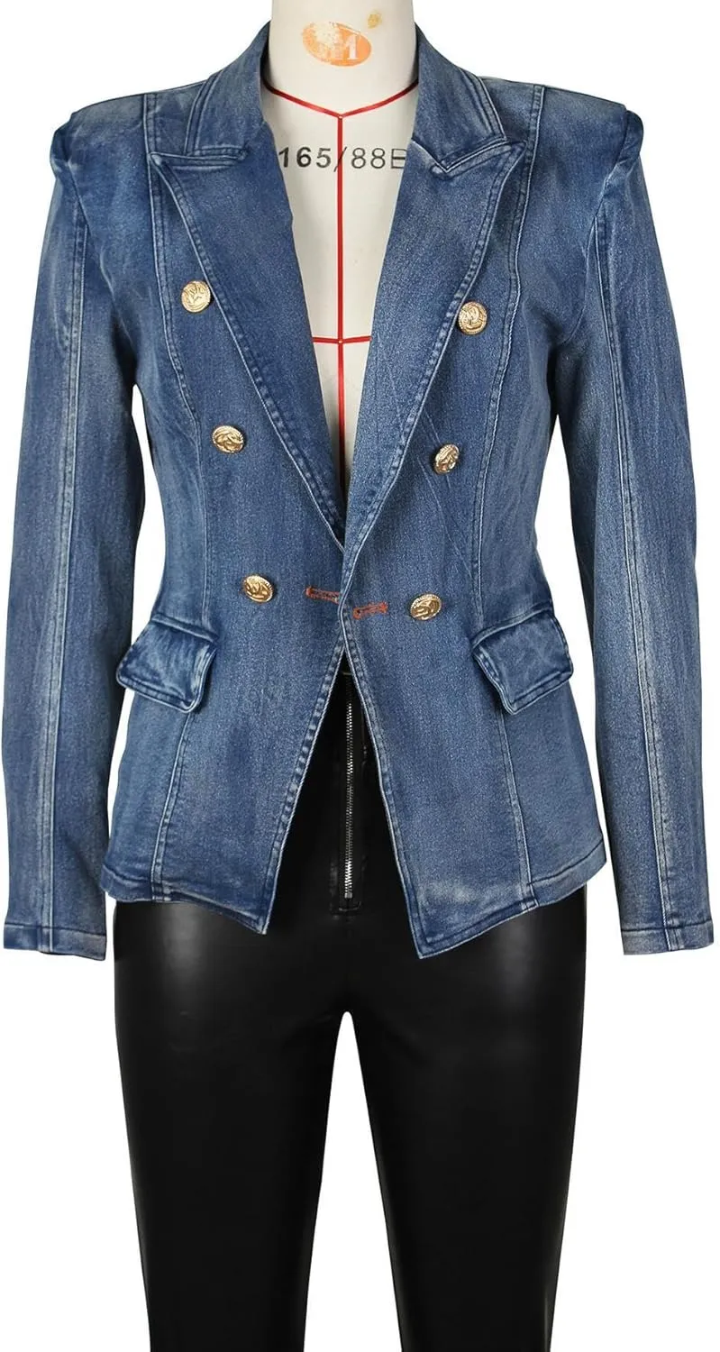 Womens Casual Loose Denim Jacket Office Blazers Cardigans Work Suits