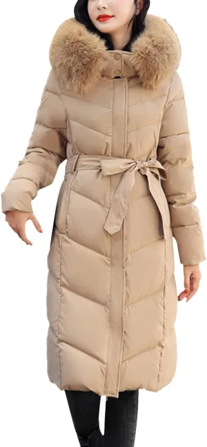 Women's Casual Zip Up Anork Jackets Thick Fleece Lined Plush Hooded Casual Faux Fur Hooded Pockets Utility Anorak Safari Coat Khaki