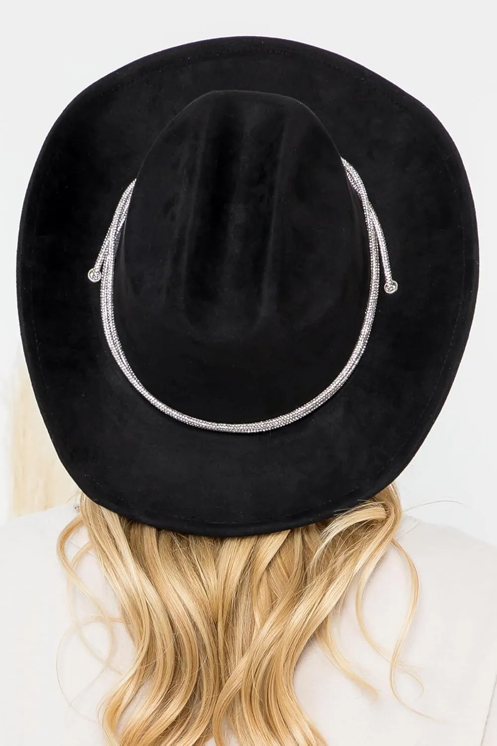 Women's Classic Wide Brim Felt Fedora Travel Western Fashion Hat, Adjustable Hat Band Rhinestone Glittered Lace