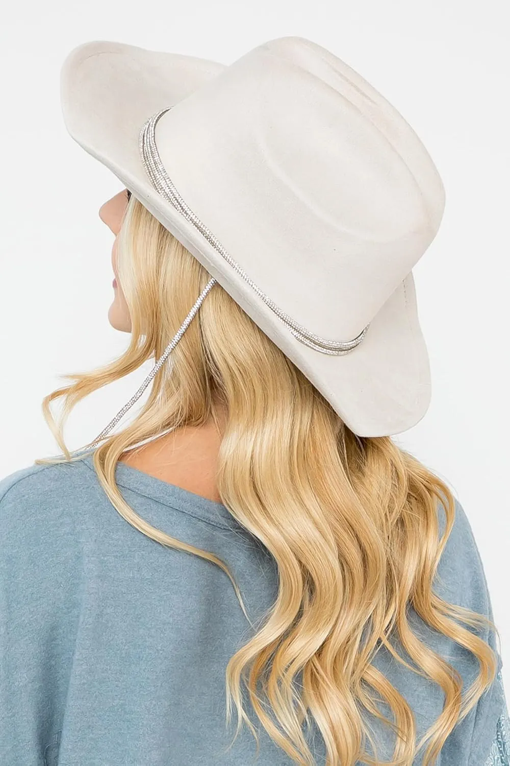 Women's Classic Wide Brim Felt Fedora Travel Western Fashion Hat, Adjustable Hat Band Rhinestone Glittered Lace