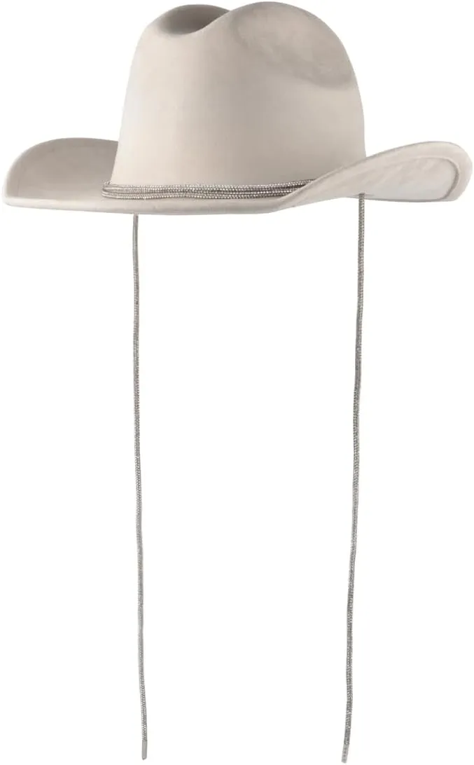 Women's Classic Wide Brim Felt Fedora Travel Western Fashion Hat, Adjustable Hat Band Rhinestone Glittered Lace