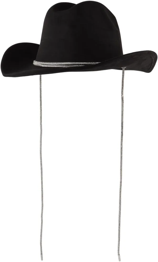 Women's Classic Wide Brim Felt Fedora Travel Western Fashion Hat, Adjustable Hat Band Rhinestone Glittered Lace