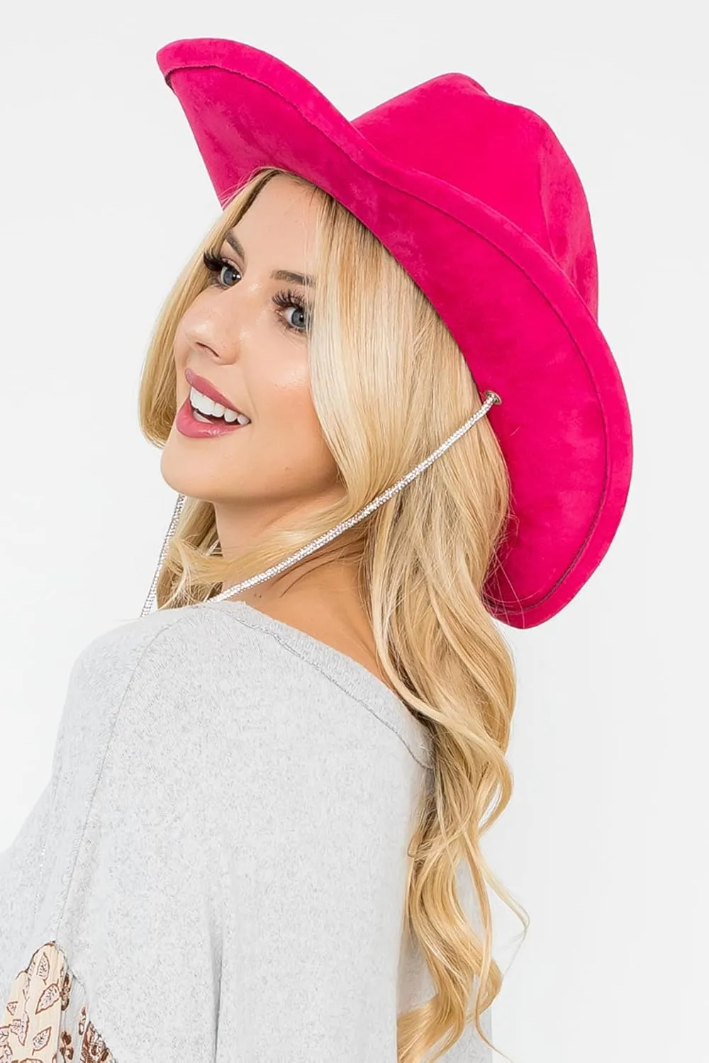 Women's Classic Wide Brim Felt Fedora Travel Western Fashion Hat, Adjustable Hat Band Rhinestone Glittered Lace
