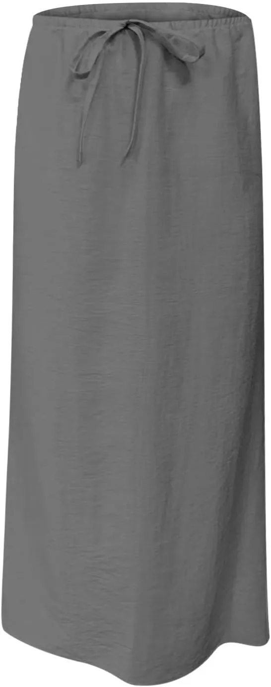 Women's Cotton Linen Skirts Summer Solid Color Elastic Waist Drawstring Skirt Casual Summer Flowy Ankle Length Skirt